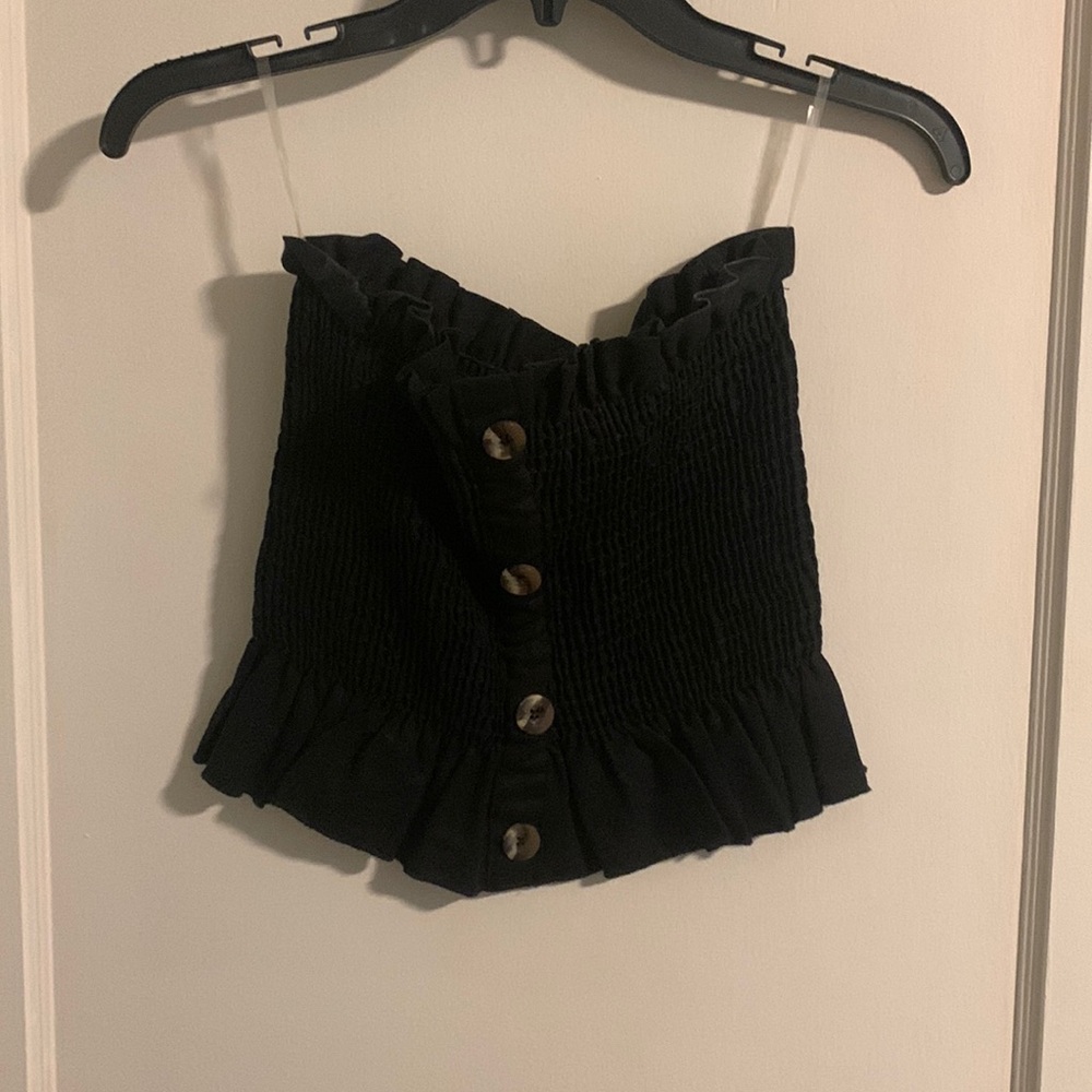 Ruffle Smocked Tube Top with Tortoise buttons